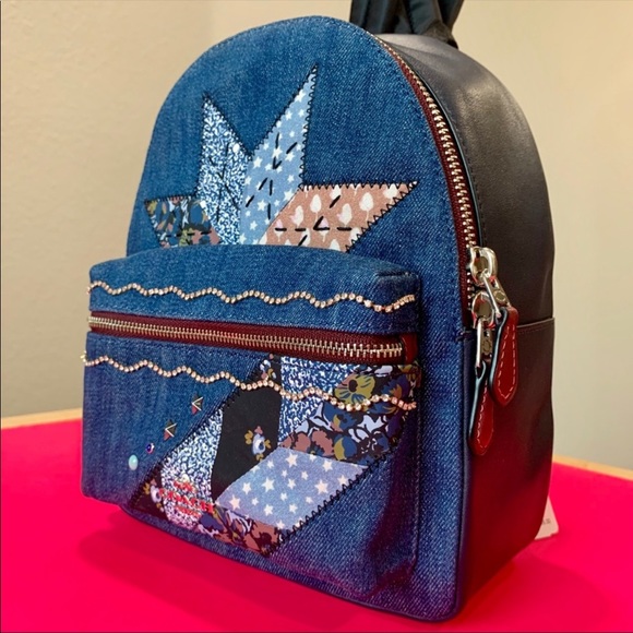 Coach Mini Charlie Star Denim Patchwork Backpack - Picture 3 of 8